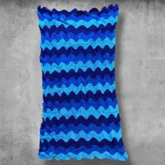 BQJP かぎ針編み ニット ラグ ビンテージ 青 シェブロン柄 レトロ G