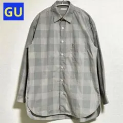 GU ジーユー　オーバーサイズシャツ　長袖　グレー × イエロー チェック　XS