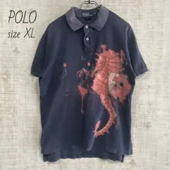 POLO ポロラルフローレン ポロシャツ 半袖 ネイビー 紺 総柄 L 激レア