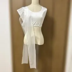 手作りダンス衣装　ホワイト トップス シフォン飾り