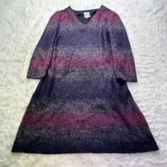 シビラ 紫とピンクのグラデーション Vネック ワンピース M