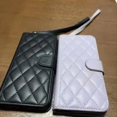 iPhone14Pro手帳型ケース 2色セット 黒 薄紫キルティング仕立て