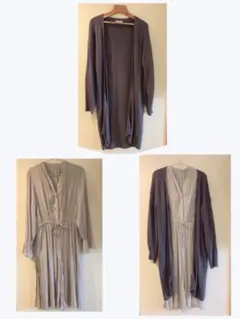 シルバーグレー羽織にもなるチュニックワンピースとロングカーディガンをセットで♡