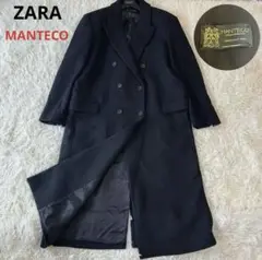 ザラ ZARA マンテコMANTECO ダブルブレスト チェスターコート 黒 ZARA ウール ダブルブレスト コート M - メルカリ