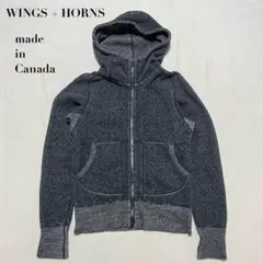 WINGS + HORNS フルジップパーカー カナダ 製 S ヘザーグレー
