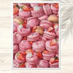 A4 ストロベリーピンクのマカロンが咲く夢色スイーツアート ウォールアート
