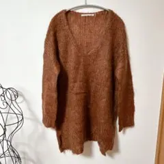 KBF ブラウン Vネックニット 長袖 大きめ