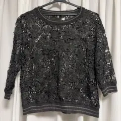 VIVIENNE TAM ヴィヴィアンタム ベロア調 五分袖トップス シルバー 