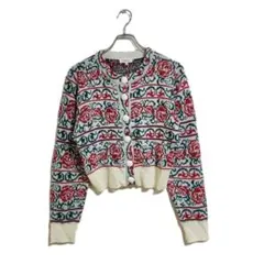 美品 Dukkah カーディガン F アイボリー 花柄 ニット 羽織り 秋冬のサムネイル