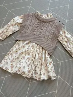 プティマイン　ニットベスト付きワンピース　花柄　春服　セット