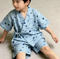 新品 男の子用 甚平　セット ブルー 魚柄130cmサイズ