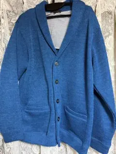 ショールカーディガン　ニット　青　水色　古着