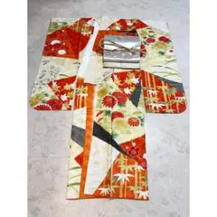 美品未着用 正絹 振袖 駒刺繍 切嵌流水草花文 金彩