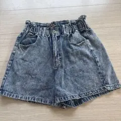 デニムショートパンツ ハイウエスト ギャザー