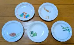 【初期作 レア品】 深川製磁 野菜 絵変わり 金彩 稜花 四号皿 セット 銘々皿 初期作 レア品】 深川製磁 野菜 絵変わり 金彩 稜花 四号皿