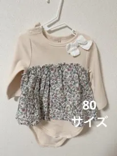 petit main フラワープリントロンパース 80