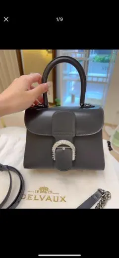 Delvaux 黒 ハンドバッグ クリスタルバックル