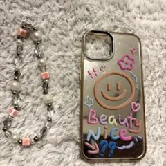 カラフルiPhone14 ミラー ストラップ付き