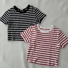 GU ストライプ 半袖 クロップドTシャツ 2枚セット Sサイズ