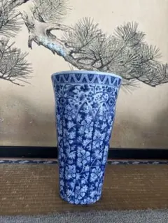 j*9様 龍峰窯 花風流 染付更紗 反型花瓶 高28㎝ 花瓶 花入 三洋陶器 茶
