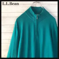 【カシミヤ混】エルエルビーン☆ハーフジップニット　ターコイズ　ブルー　Mサイズ