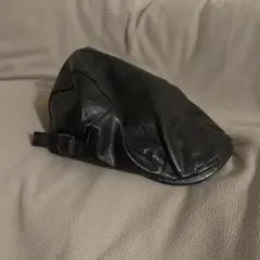 ブラックレザーキャスケット　ハンチング帽