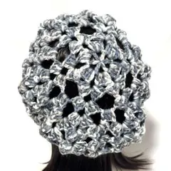 グレー系mix 透かし編み　ベレー帽　アクリル　ハンドメイド