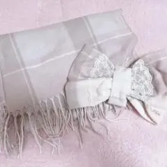 lizlisa チェックリボンストール マフラー グレー