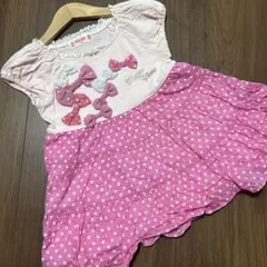 【即日発送】メゾピアノ　リボンドットワンピース　90