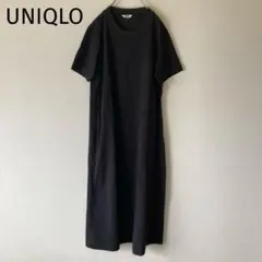 ユニクロ エアリズム　Aラインワンピース 半袖　ブラック　シンプル　モノクロ　楽