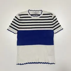 ZARA 半袖ニット トップス カットソー サマーニット リブ ボーダー 青白黒