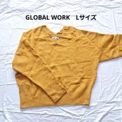GLOBAL WORK Vネックニット Lサイズ イエロー