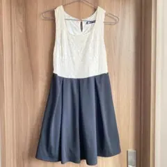 ミニ丈ドレス　オフホワイト×黒　バイカラー