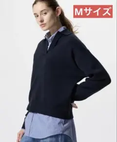 スムースコットン ネイビー ポロセーター