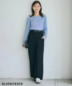 BASEMENTonline 2wayセミオフショルカットソー ブルーボーダー