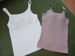 値下げ　パット付きリブ編みキャミソール2枚セット(白→エアリズム)