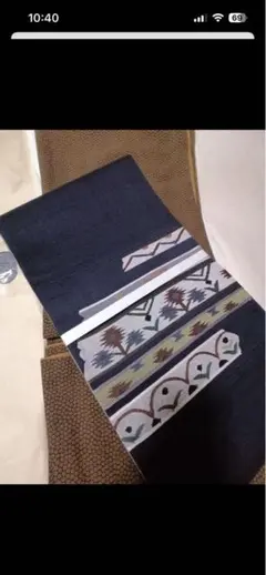 未使用リバーシブル　正絹　紬袋帯　お太鼓柄　濃紺　江戸小紋にも　作り帯