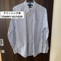 クリーニング済　TOMMY HILFIGER 青と白のストライプ長袖シャツ 82
