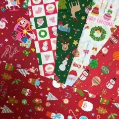 253　クリスマス 柄 プリント 生地　はぎれ　カットクロスセット　まとめ売り