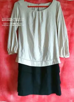 PROPORTION BODY DRESSINGベージュ黒リボンひざ丈ワンピース