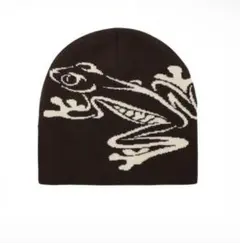 ビーニー ニット帽 y2k グランジ　カエル　ニット帽　ブラックコーヒー