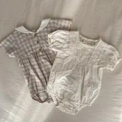 80cm 春夏ロンパース2枚セット バースデイ ベージュ 白