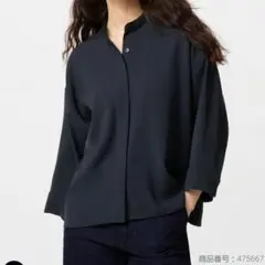 【美品】ユニクロ　ドレープブラウス/七分袖　ネイビーXL