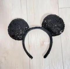 ブラック ミッキー 耳 カチューシャ スパンコール　ディズニー　Disney