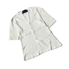 ラルフローレン　半袖　リブニット　カーディガン　コットン100%　ホワイト　M