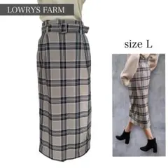 LOWRYS FARM タータンチェック柄タイトスカート L ベージュ系