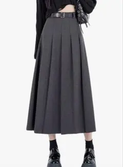 ハイウエスト プリーツスカート グレー ロング丈