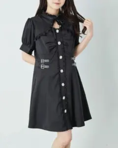 Ank Rouge スタンドカラーフリルワンピース