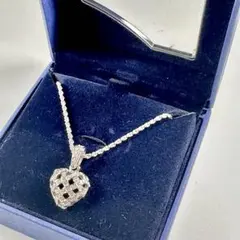 【美品】スワロフスキー ハート メッシュ ネックレス シルバー パヴェ