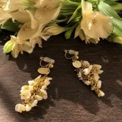 『天然石 マザーパール』ハンドメイド イヤリング ピアス ピアス 変更可 B